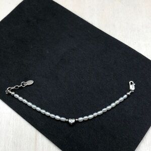 Vintage rice pearls heart charm sterling silver 925 bracelet.